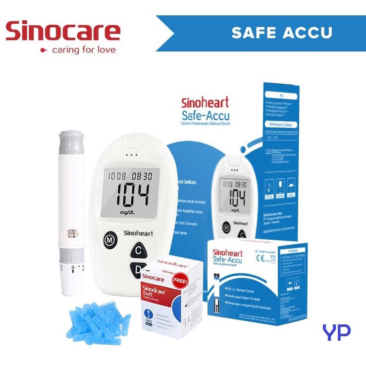 Alat Cek Gula Darah Sinocare Sinoheart Safe-Accu | Mesin / Paket Lengkap Glucose Test Safe Accu