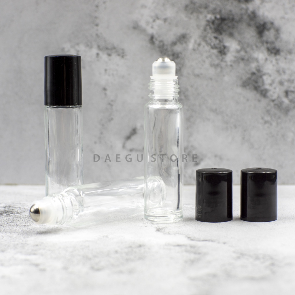 Botol Roll On 10ml - Bola Stainless - Kaca Tebal Tutup Hitam Essential Oil