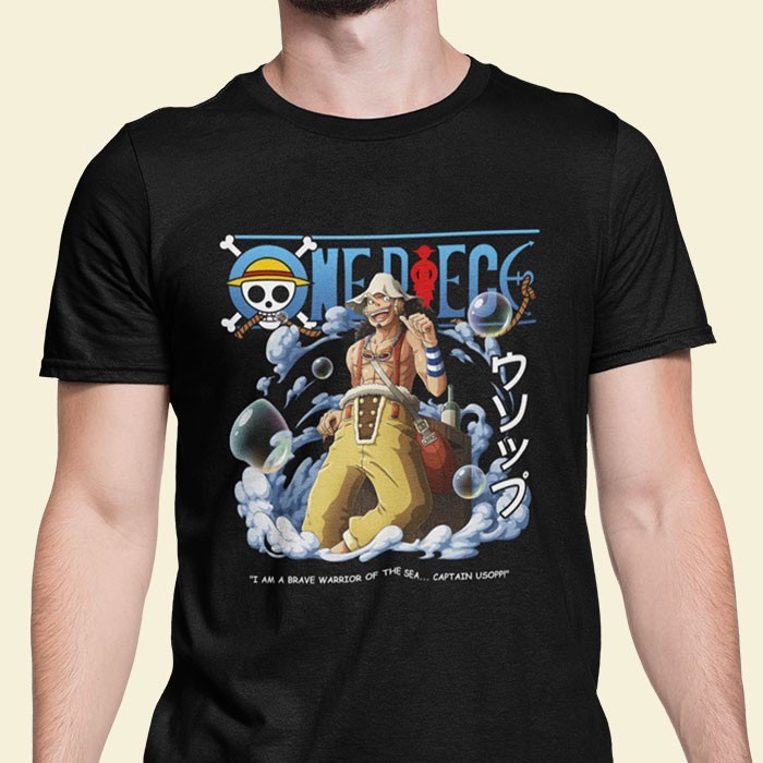 Kaos Anime Usopp Funny Face Baju Hitam One Piece