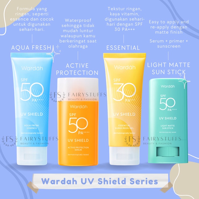 WARDAH Sunscreen Series | UV Shield Aqua Fresh Essence | Active Protection Serum | SPF 50 PA++++ Sunscreen