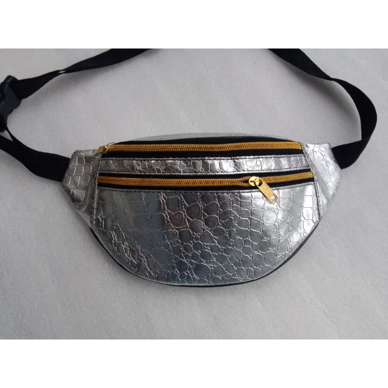 Waistbag crocodile Zipper Gold WBC G tas pinggang kulit buaya