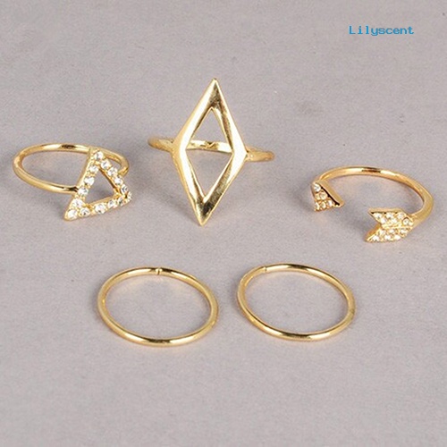 [LS]5 Pcs /Set Berlian Imitasi Diatas Knuckle Midi Ring Jari Susun Rings Boho Jewelry