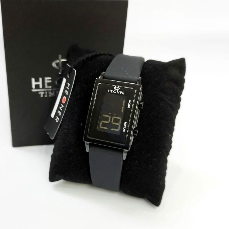 jam tangan wanita Mewah HEGNER 1693 Tali Karet Hitam  Digital Original