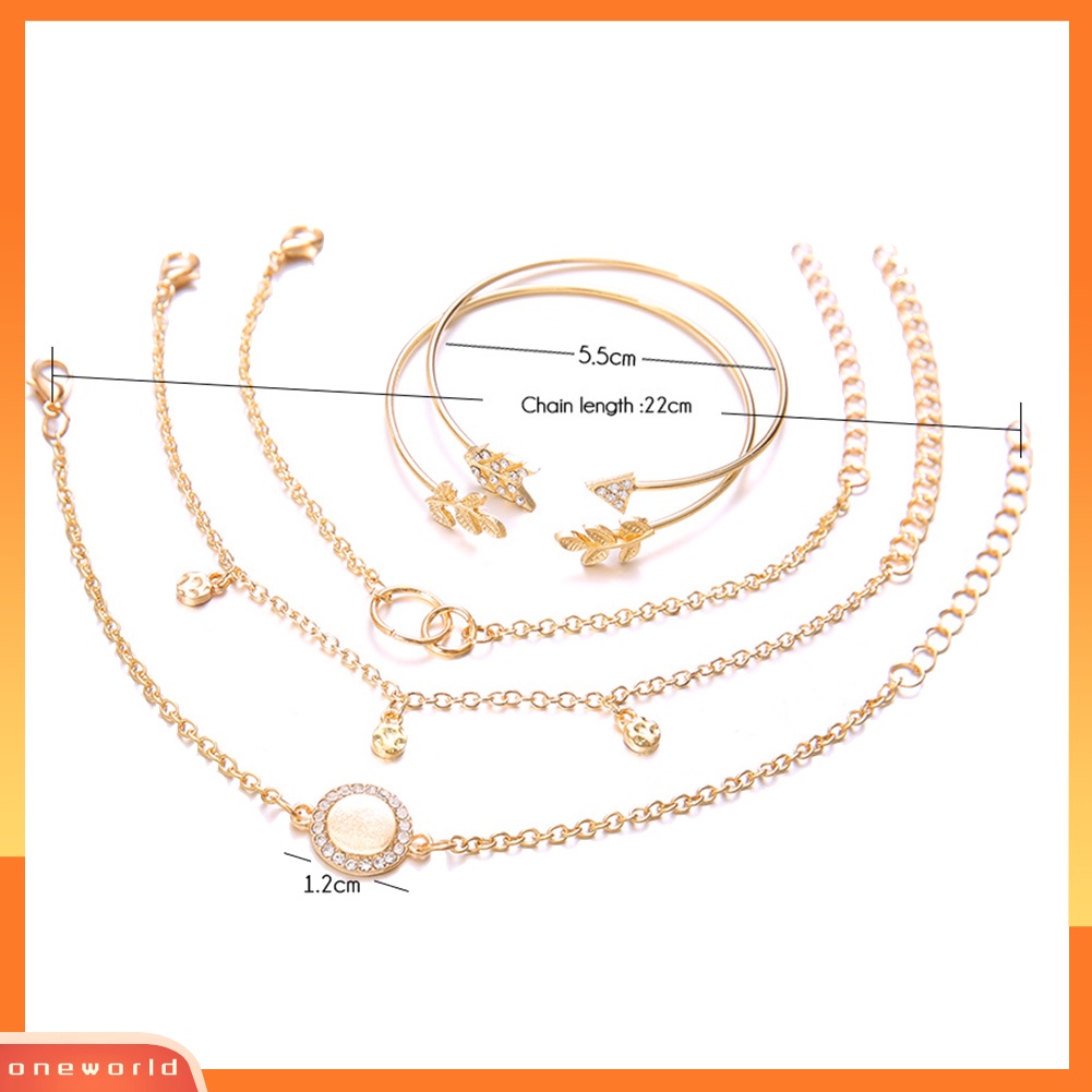 [WONE] 4pcs/set Berongga Dikait Lingkaran Pesona Panah Ujung Terbuka Bangle Rantai Gelang Perhiasan
