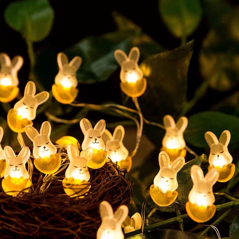 2m 20lampu Paskah LED Bunny Wortel Telur String Lampu USB Tenaga Baterai Kawat Tembaga Peri Lampu Malam Hias Selamat Paskah Perlengkapan Pesta