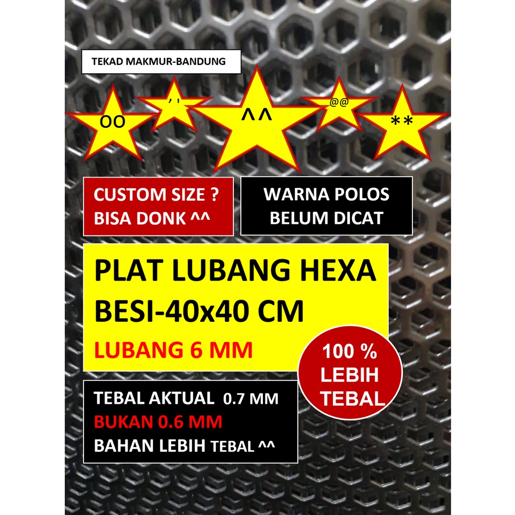 Plat 40x40 - Hexagonal Lubang 6 mm - Plat Besi Ram Speaker - Tebal 0.8 mm - Ram Grill Plat Lubang