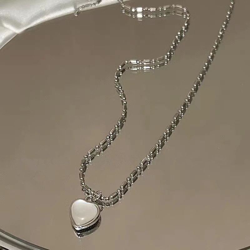 Opal Hati Liontin Kalung Liontin Kalung Korea Elegan Wanita Silver Necklace Aksesoris Fashion Baru Hadiah Hari Valentine