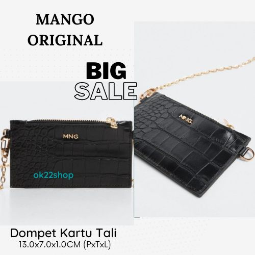 MANGO - Dompet Kartu Tali ORI Wanita (Croc-effect cardholder with chain)