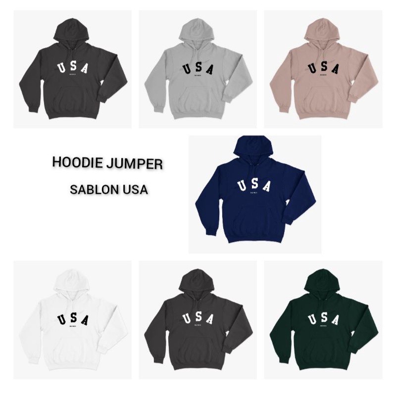 HOODIE POLOS JUMPER SABLON USA SIZE M-XXL (PRIA&amp;WANITA)