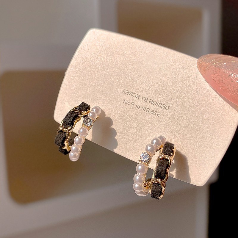 Anting Mutiara Zirkon Bersinar Korea Anting Hoop Lingkaran Simple Korea Elegan Untuk Perhiasan Aksesoris Wanita