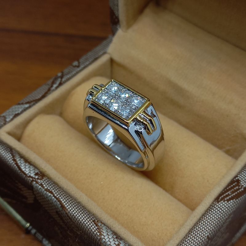 Cincin Berlian Pria Asli Perak Mewah Free Memo