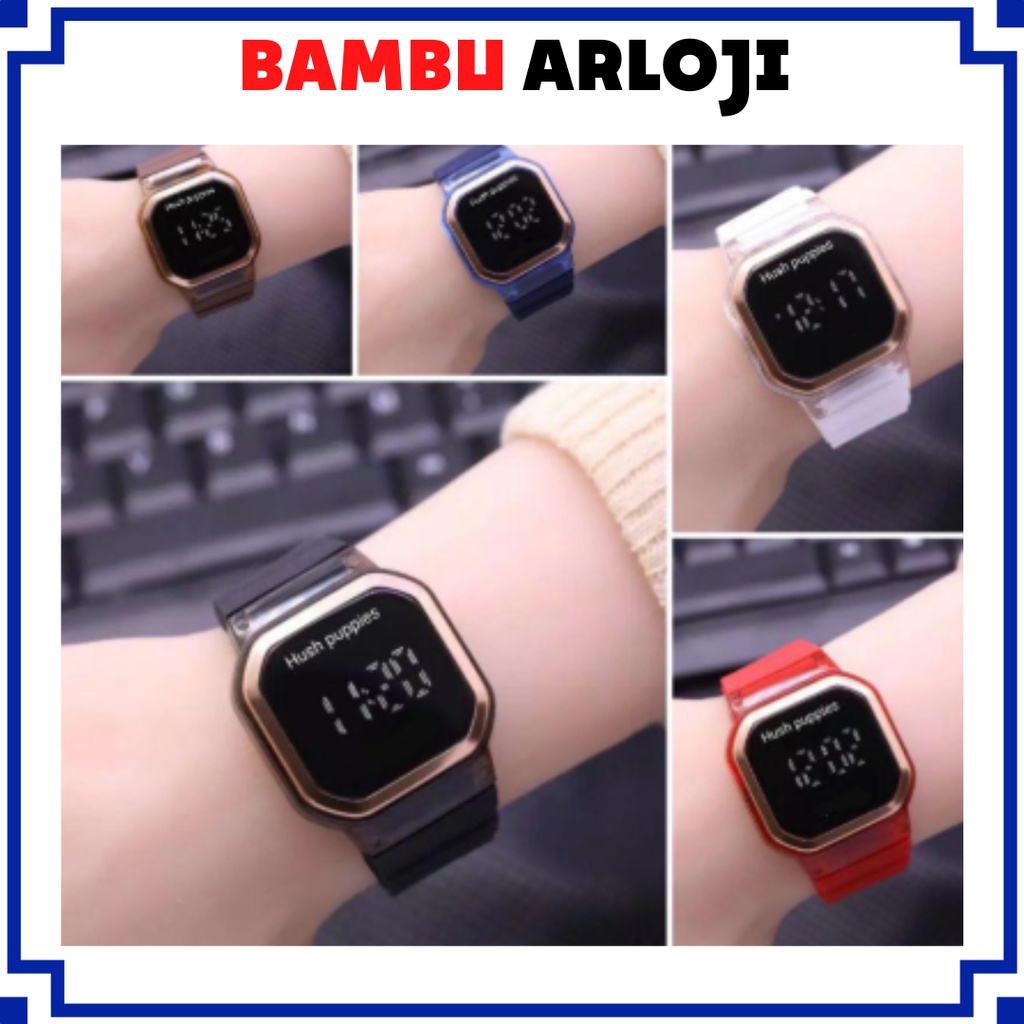 BAJ JAM TANGAN RUBBER DIGITAL SEGI HUSH PUPPIES GROSIR MURAH KARET SPORT LED PRIA WANITA COUPLE HP009