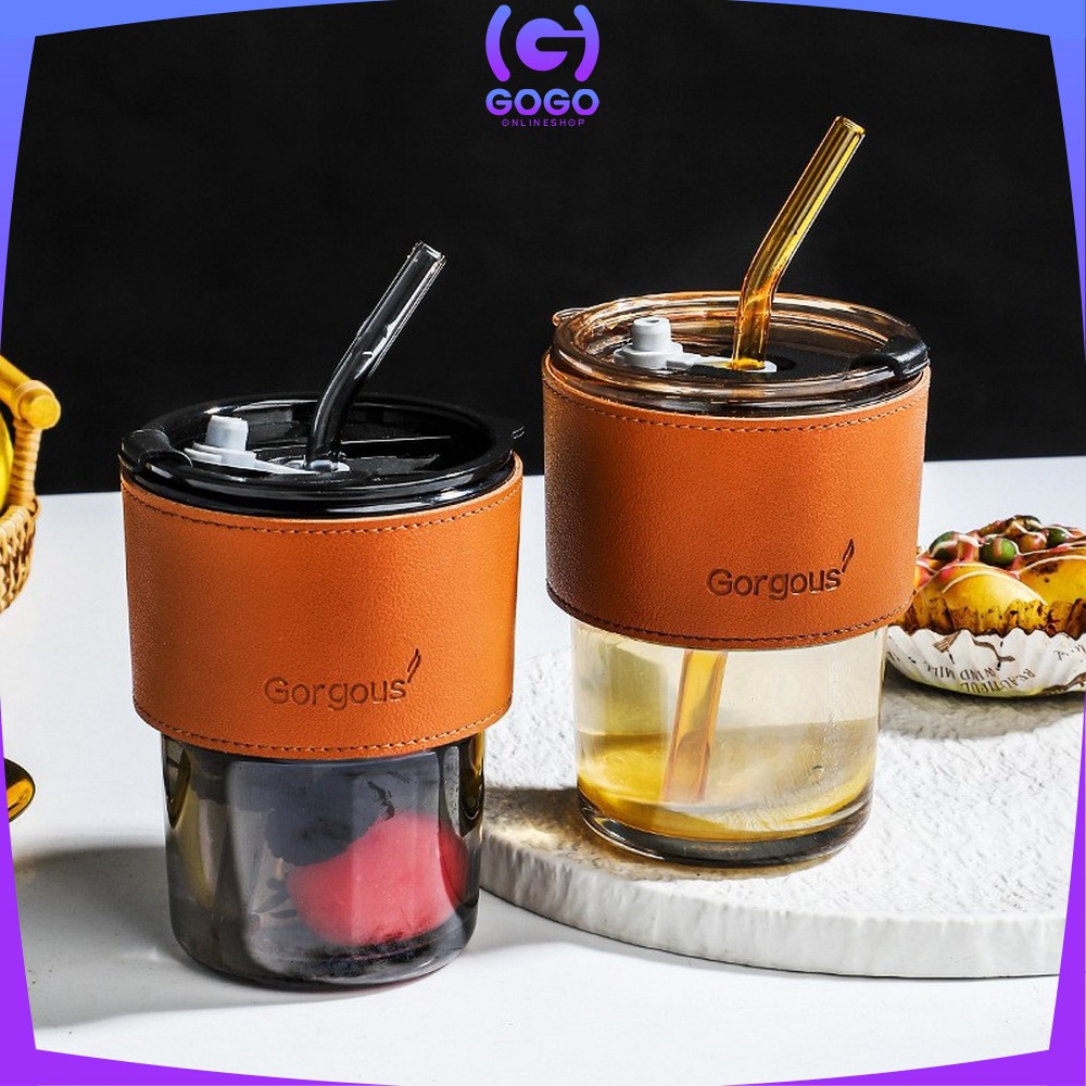 SN-C742 Tumbler Minum Aesthetic Gelas Minum Transparan 400ML dengan Sedotan / Bottle Cup Cangkir Kaca Anti Panas