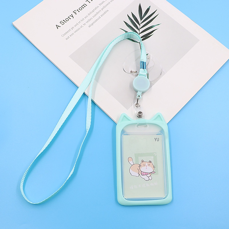 T&amp;Y Name Tag Lanyard Gantungan Kartu Karakter Kucing Lucu Akses MRT Busway E-Money Flazz BRIzi Bentuk Motif Warna Pastel Lanyart Card Holder Id Card