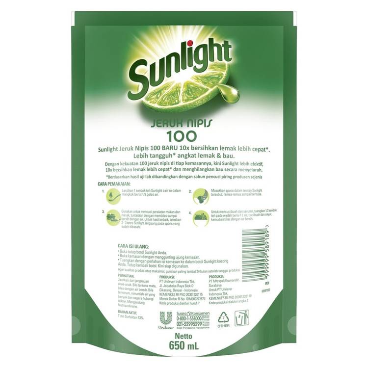 SUNLIGHT JERUK NIPIS 100  REFILL    CAIRAN PENCUCI PIRING