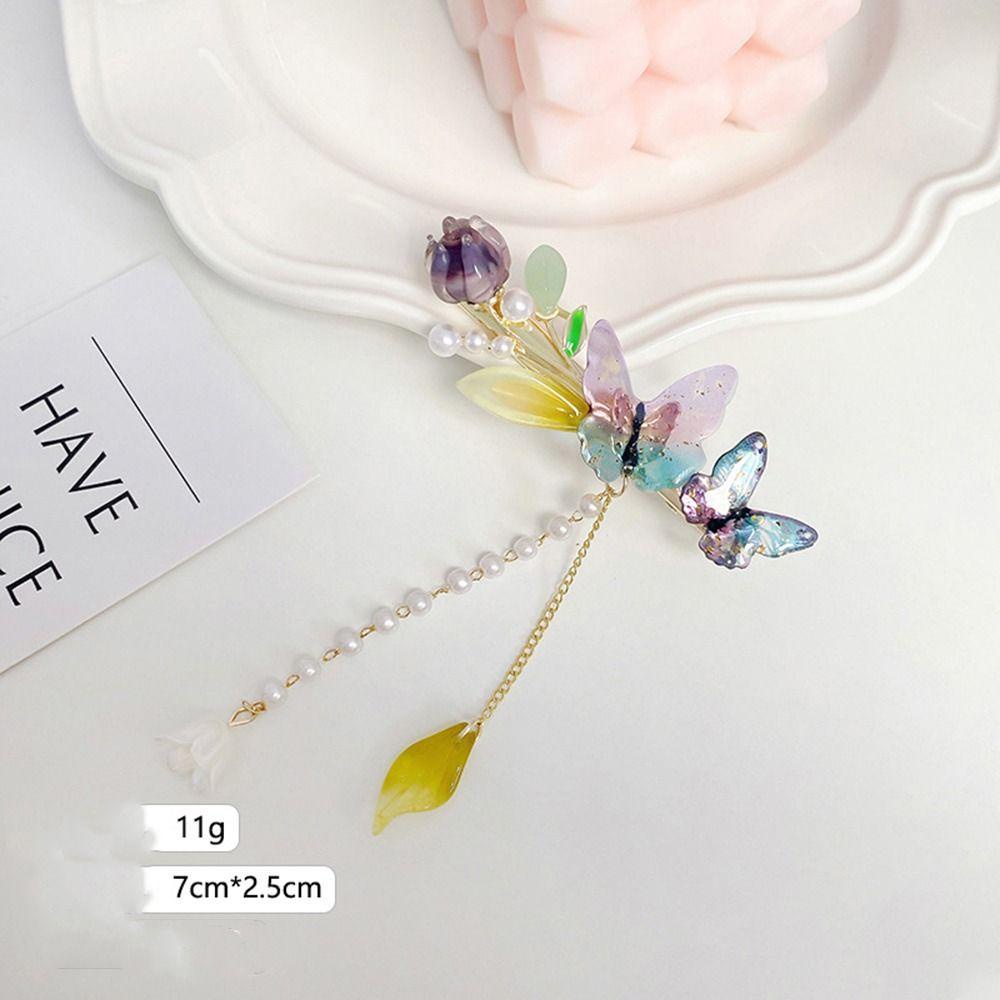 Agustina Butterfly Hair Claw Jepit Rambut Hair Clip Hiu Klip Mutiara Hiasan Kepala Berlian Ponytail Holder Untuk Wanita Gaya Korea Hair Stick