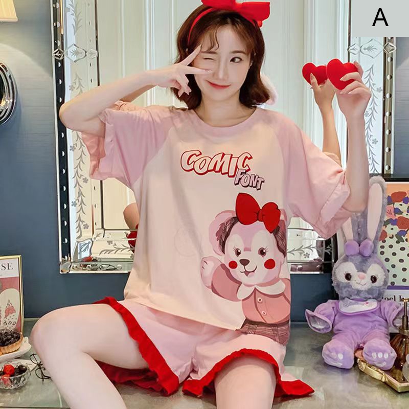 TUTULADY Baju Tidur Wanita Set Pendek Motif Kartun Lucu