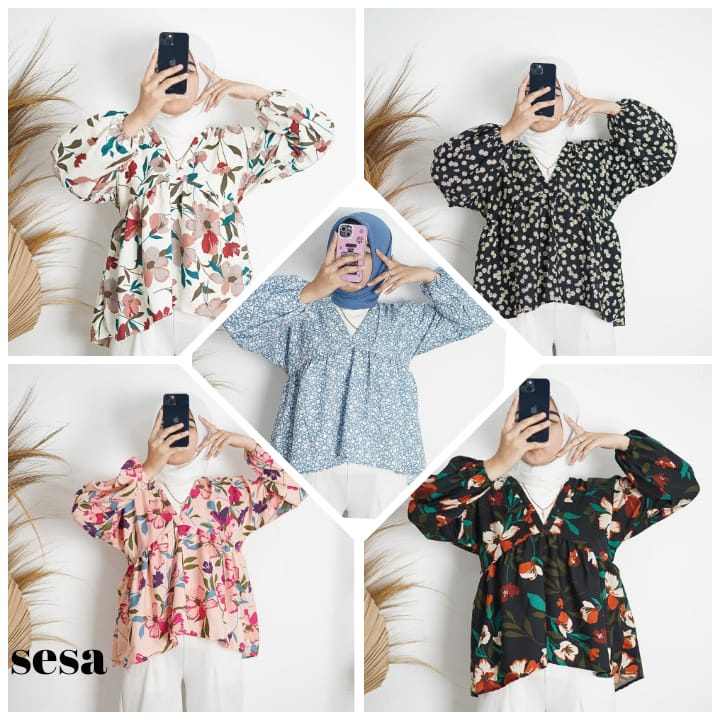 Tq88indonesia Fashion  Baju Atasan Wanita Terbaru / FLOWY BLOUSE VINTAGE KOREAN STYLE / OLLA BLOUSE / Blus Casual Floral / Ootd Kasual