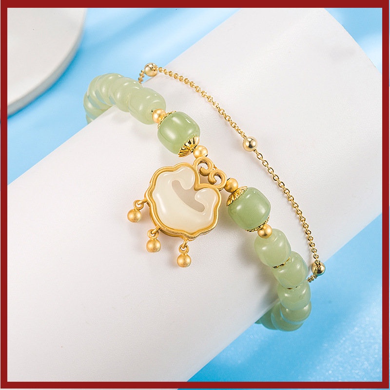 Birth Year Safety Lock Hetian Jade Double-Layer Gelang Untuk Wanita U1490