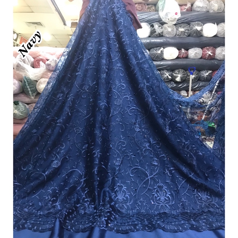 MURAH!! Kain bahan tille akar bordir / bahan kebaya brokat tille (CEPLOK BORDIR).