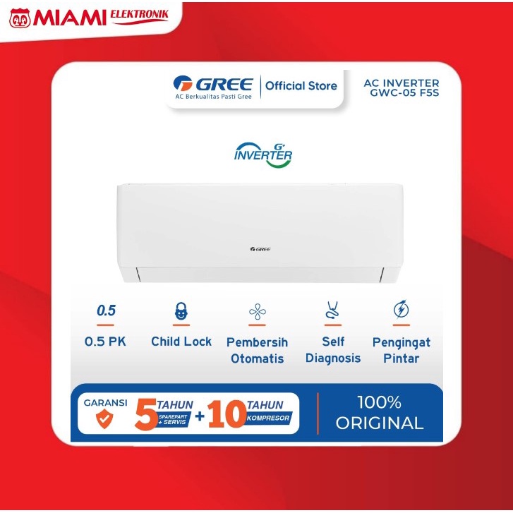 GREE AC F5S SERIES - INVERTER 1/2 - GWC-05F5S - White (Indoor&amp;Outdoor)