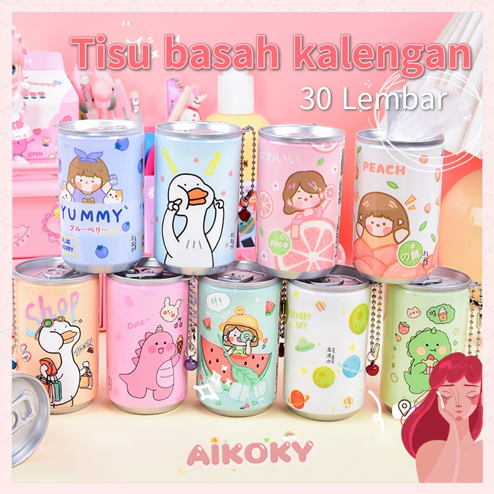 AIKOKY Tisu basah kaleng isi 30 lembar/Tissue Basah Portable/Barrel Wet Wipes