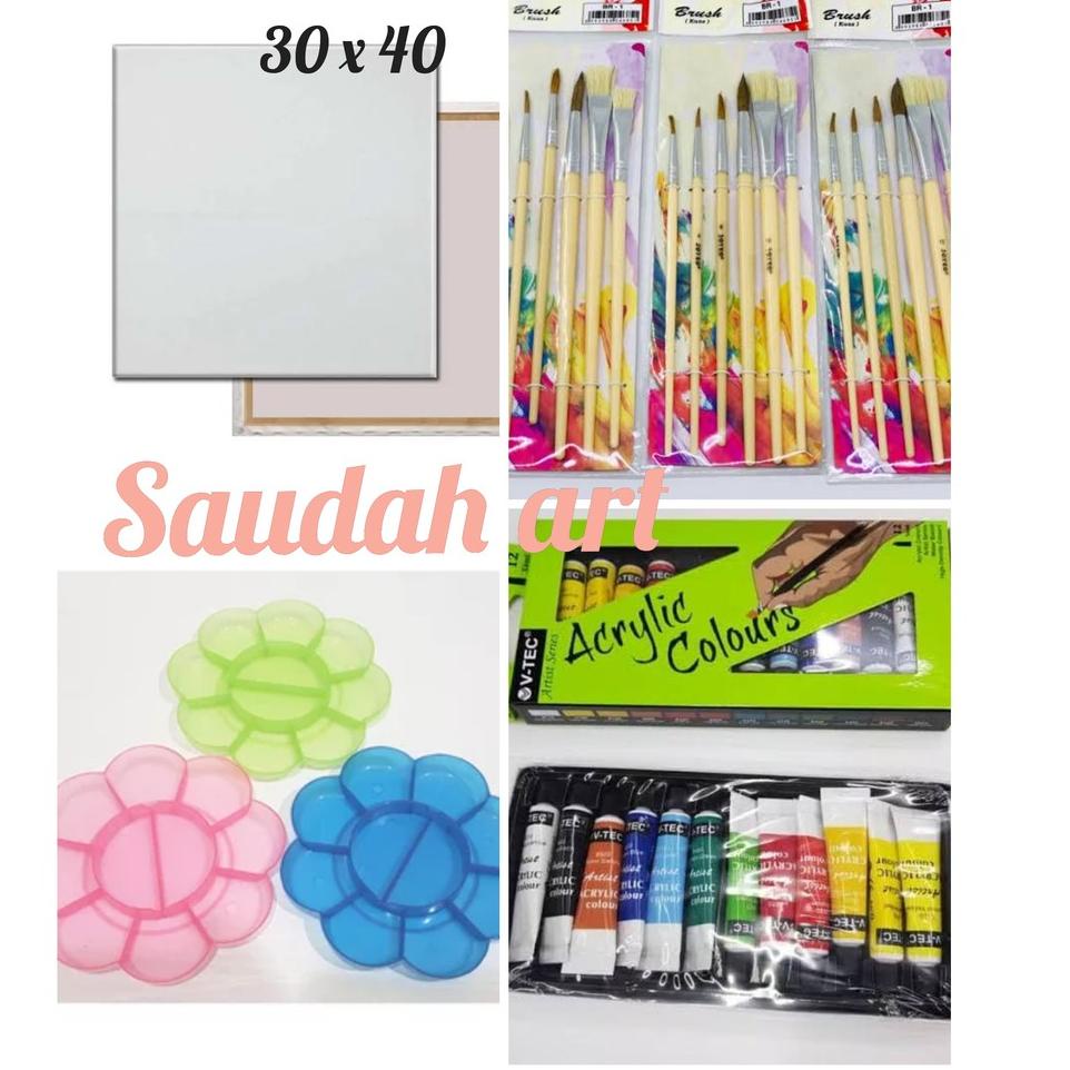 

(B(49)➸) Paket Kanvas Lukis (kanvas 30x40,kuas,palet,cat akrilik) top produk