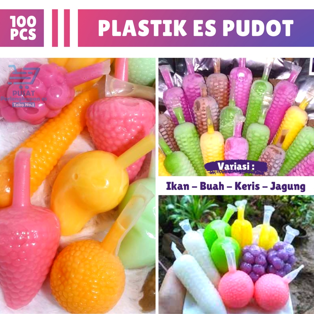 Kemasan Es Mambo Bentuk Buah Jagung Plastik Bungkus Pudot isi 100pcs Pelastik Puding Sedot Es Coki S