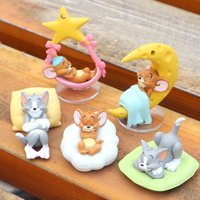 Tom Sleep Figure And Jerry Model Mainan Anak 5PCS Bahan DIY Ornament