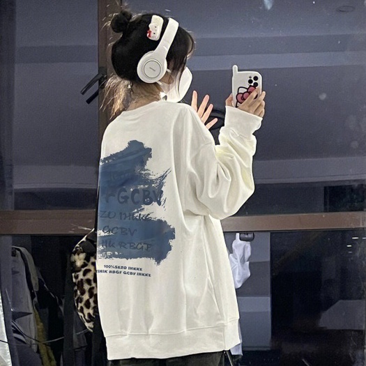 Sweatshirt blue graffiti oversize baju kaos korean style wanita ootd A0381