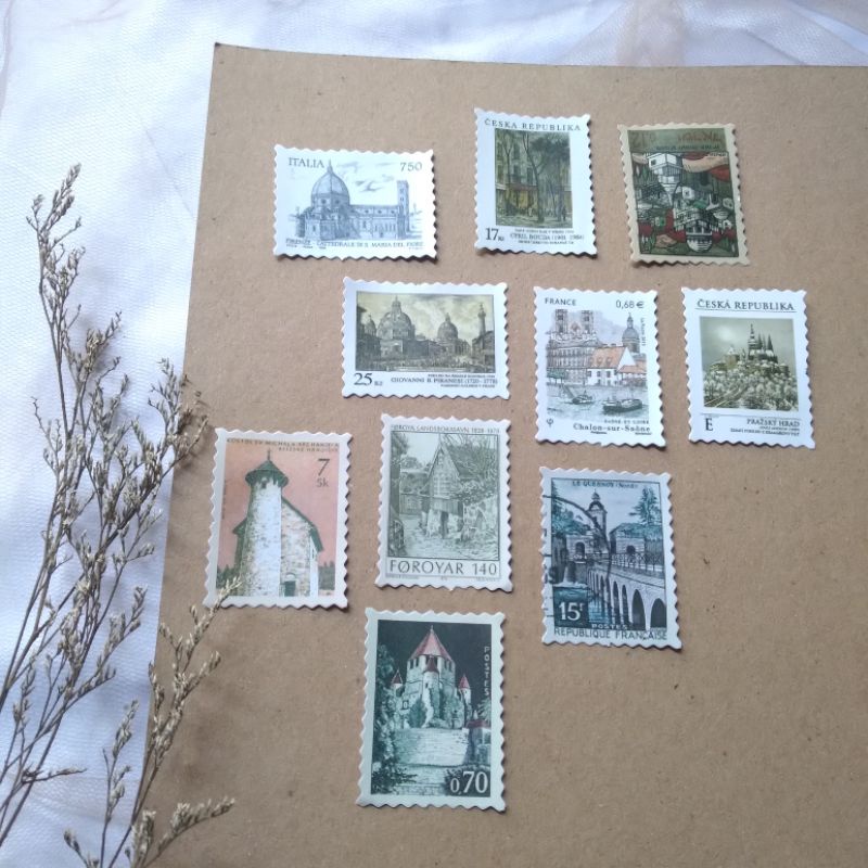 

10 pcs Perangko/Stamp Premium No-Sticky Hiasan Scrapbook/Journaling Bujo Penpal alunascrapbook