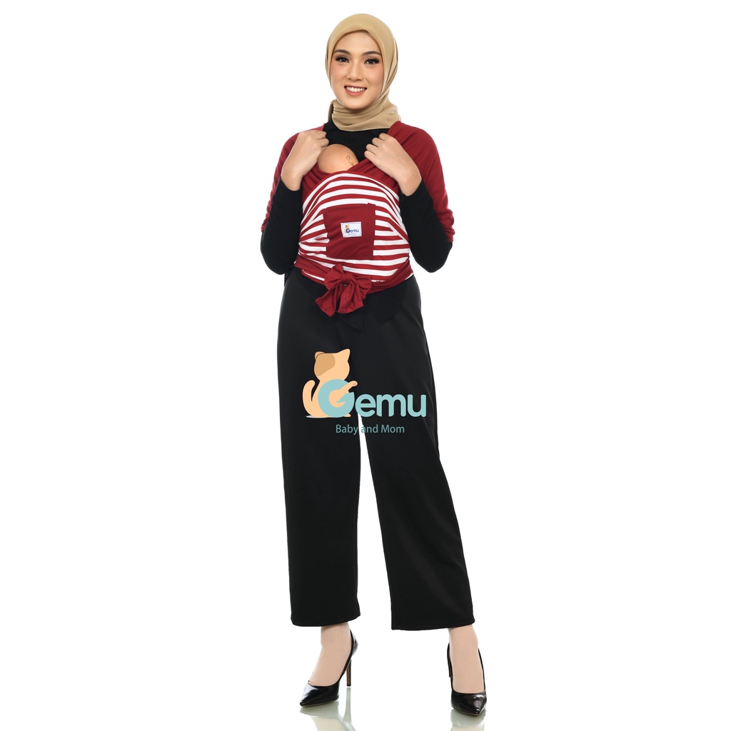 GEMUBABY Gendongan Bayi Depan M Shape Baby Wrap 3in1 Geos Baby Instan Premium with Sash Belt Warna Strip