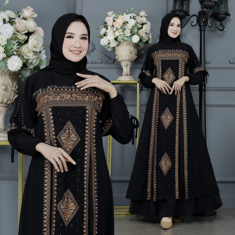 GAMIS ABAYA TURKEY BORDIR COKLAT PRINCESS MEWAH