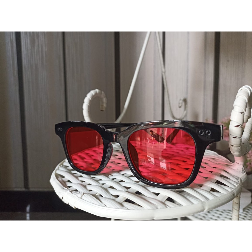 Kacamata Hitam Wanita Pria Lensa Sunglasses Korean Fashion Small Candy Color Import-Merah