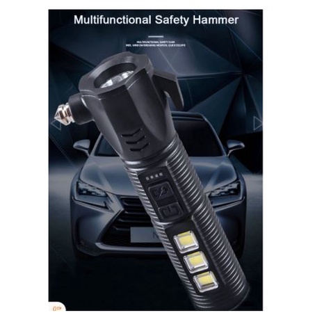 Senter LED COB Palu Pengaman kaca Mobil Multifungsi 4 ini 1 FLASHLIGHT USB CHARGER MULTIFUNGSI 4 IN 1 / SAFETY HAMMER CH - 22018 VEHICLE EMERGENCY