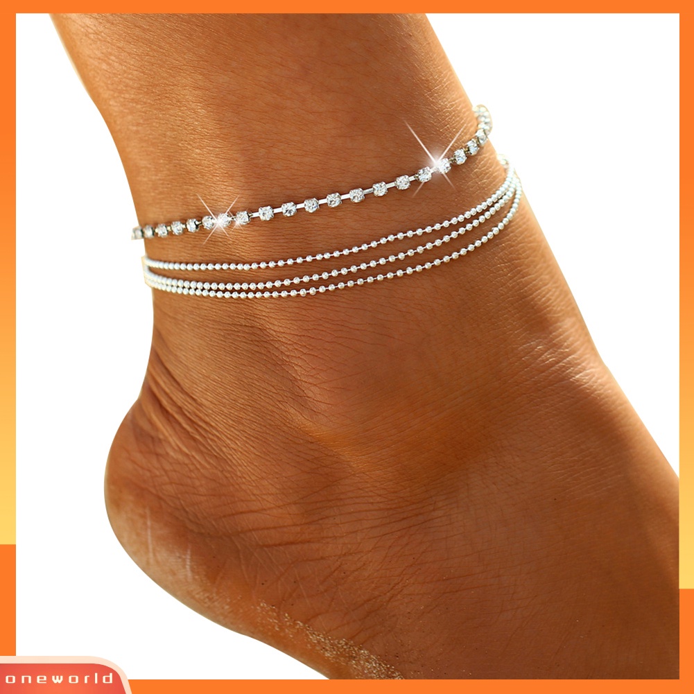 [WONE] Bohemian Wanita Baris Tunggal Berlian Imitasi Multilayer Rantai Gelang Kaki Pantai Perhiasan Hadiah