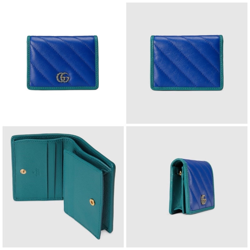 Dompet Mini Lipat Gucci Marmont in Blue Two Tone Textured Leather Wallet (Bisa untuk uang kertas) Ne