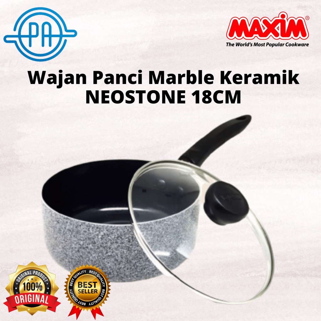 WAJAN PANCI MAXIM ANTI LENGKET MARBLE KERAMIK NEOSTONE 18CM/16CM TUTUP KACA