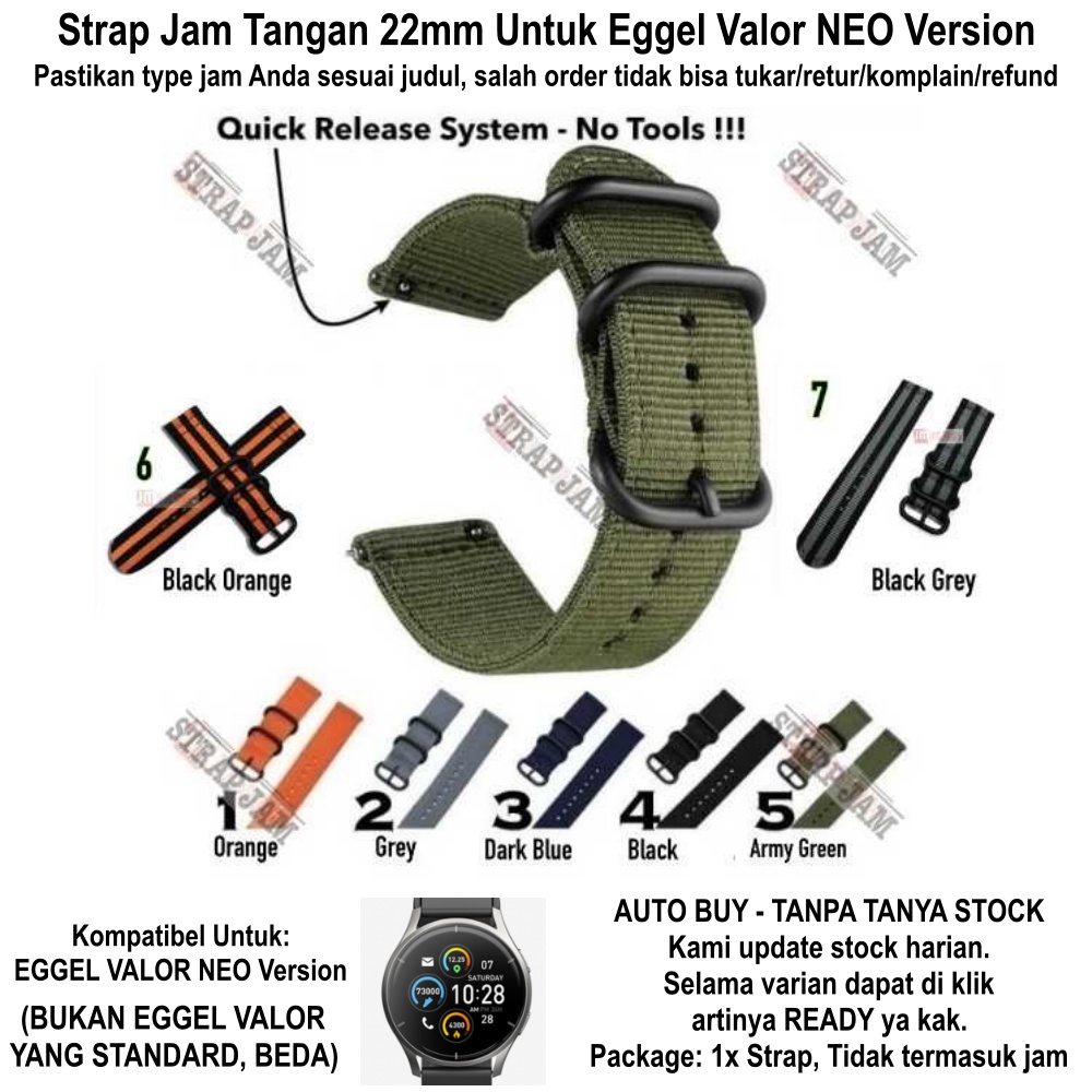 STT Strap Eggel Valor Neo 22mm - Tali Jam Tangan Nylon Stitching Nilon Kanvas