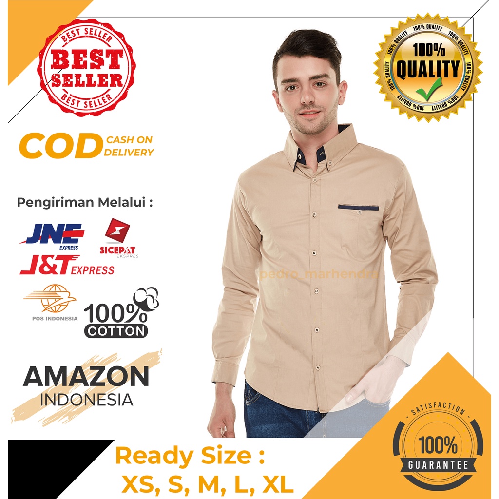 KEMEJA BAJU PAKAIAN COWOK PRIA WARNA KHAKIS KHAKI KREM KATUN SLIM FIT MELAR SEMUA UKURAN ALL SIZE