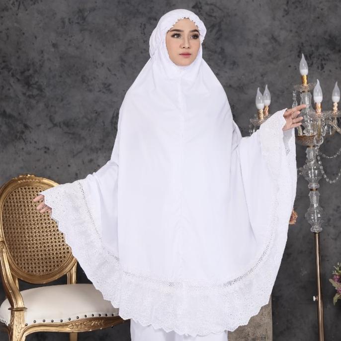Mukena Dewasa Putih Polos Renda Bordir | Mukena Aisyah | Mukena Putih