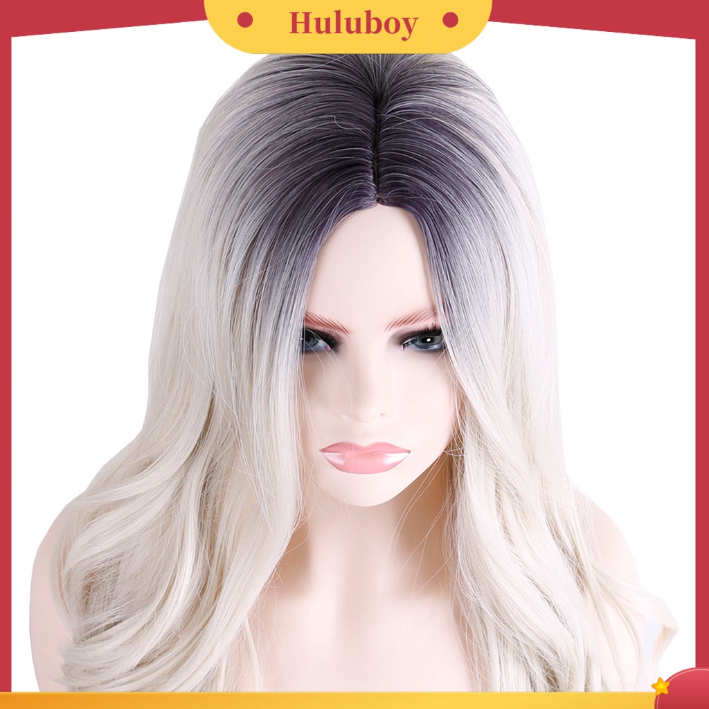 Wig Rambut Sintetis Model Panjang Keriting Warna Gradasi Untuk Wanita