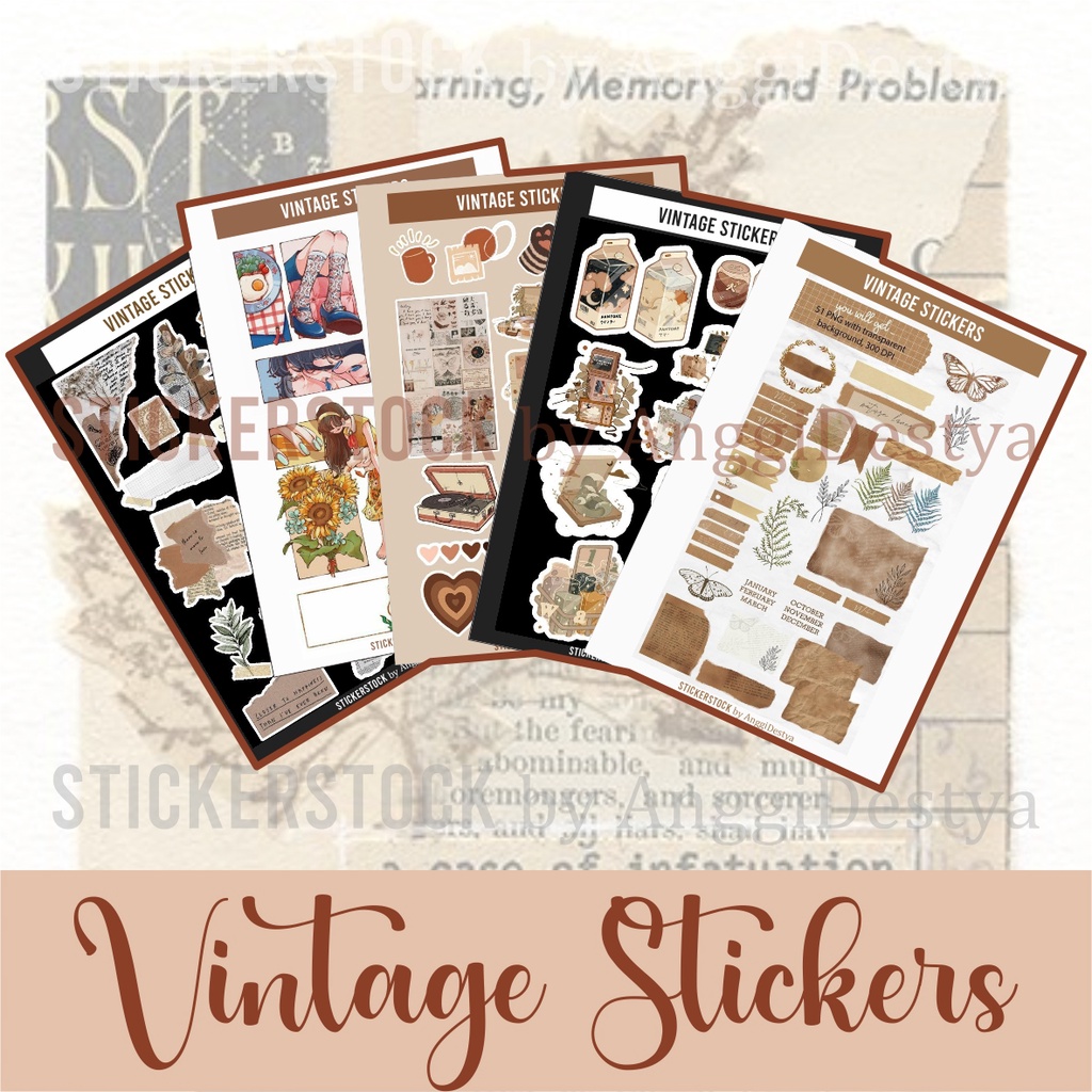 

STICKERSTOCK VINTAGE sticker pack stiker aesthetic journaling Chibi Korean style stiker
