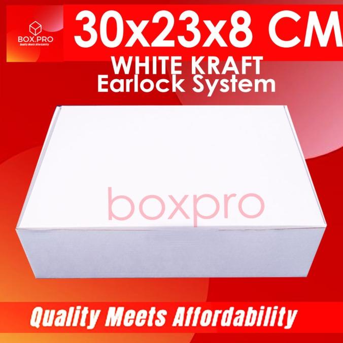 

Kardus PUTIH uk 30x23x8 cm (ECER) Die Cut Box Kotak Packing Baju