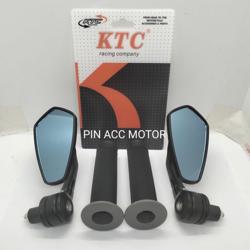 paket variasi motor spion jalu bar end/Oval/Kaca Bening/Kaca Biru + hangrip Ktc Bulu hitam untuk semua