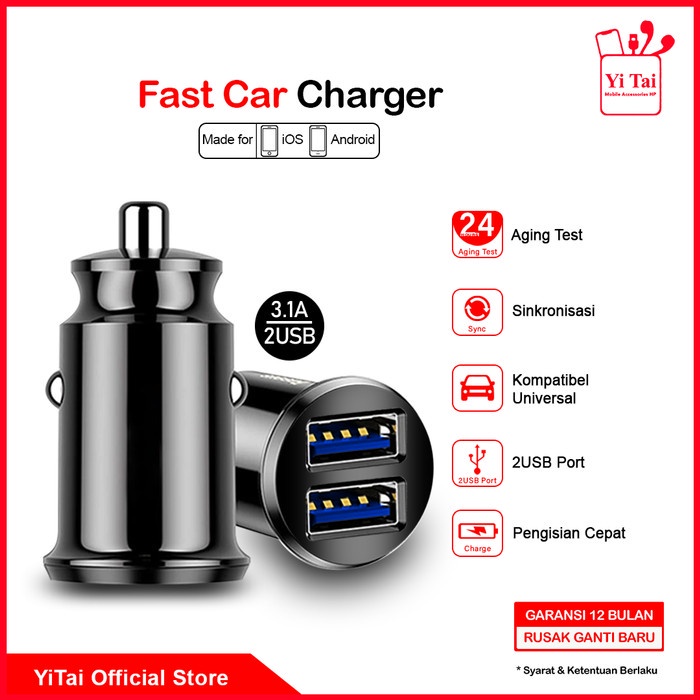 CAR CHARGER YITAI 2 PORT USB 3.1A CHARGER MOBIL FAST CHARGER - CCG03 - BDC