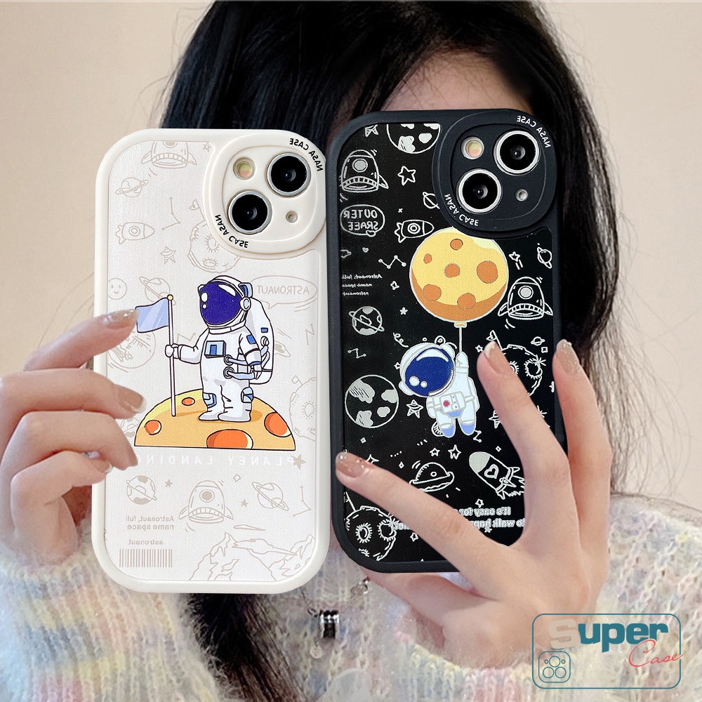 IPHONE Case NASA Kompatibel Untuk Iphone14 11 13 12 11 Pro Max14 Plus 6 6s 78 Plus XR X XS MAX SE 2020 Kartun Astronot Luar Angkasa Trendi Merek Lembut TPU Penutup Belakang