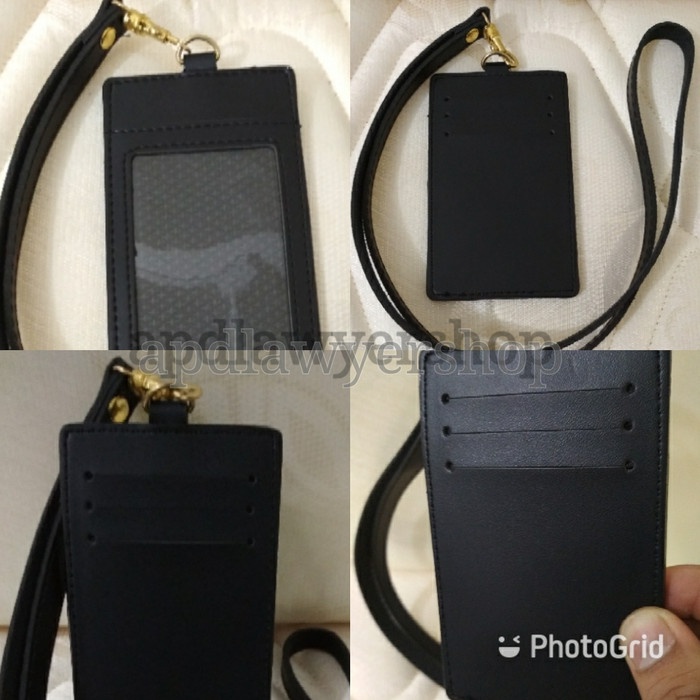 

BERKUALITAS Name Tag Id Card Holder tali kulit hitam 4 slot card kwalitas bagus ok Code 3939