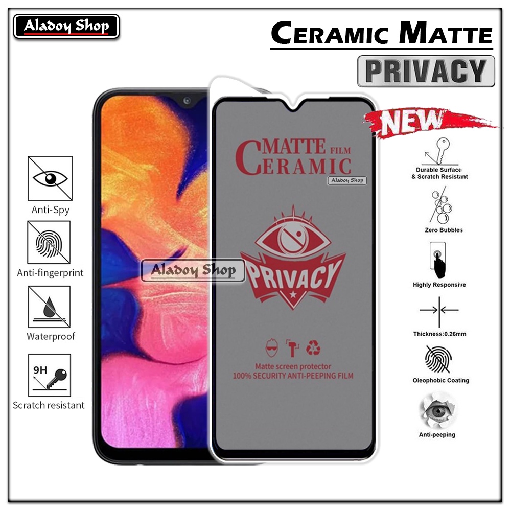 Tempered Glass Anti SPY Samsung A10 Anti Gores Privacy + Tempered Glass kamera dan Skin Carbon