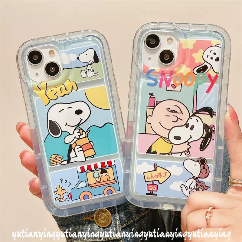 Cute Cartoon Snoopy Case Compatible for iPhone 11 XR 7Plus 8Plus 14 13 12 Pro Max 7 8 6 6S Plus X XS MAX Clear Shockproof Transparent Airbag Soft TPU Back Cover